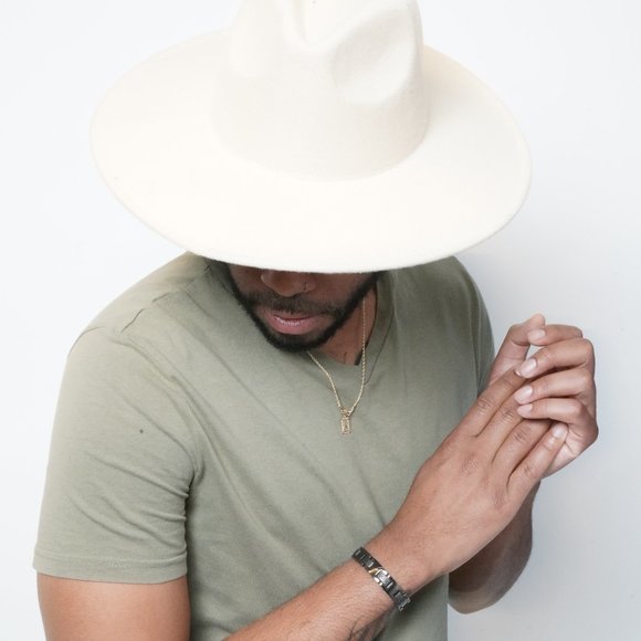 Bone Wide Brim Fedora Hat - Picture 6 of 6